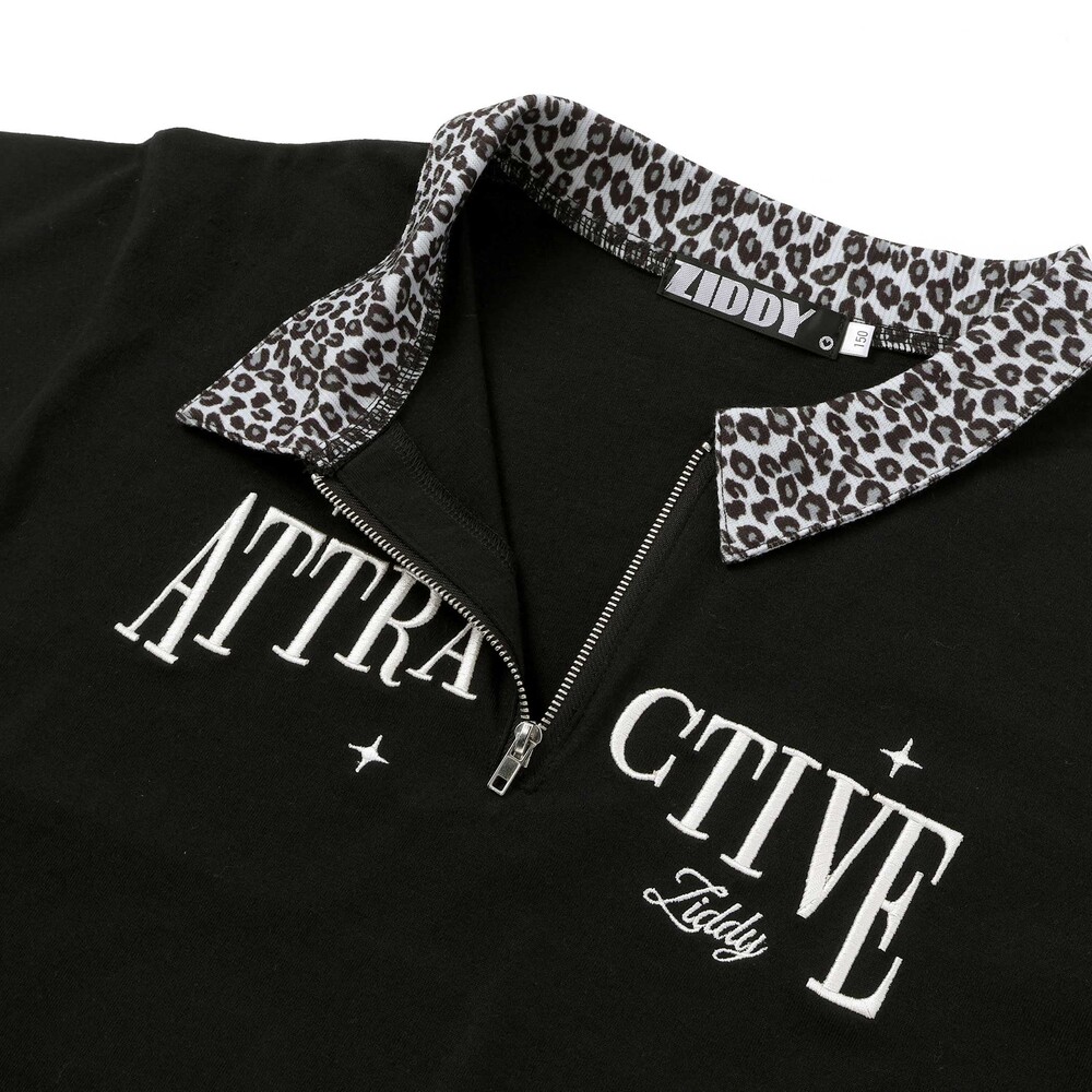 ヒョウ柄ハーフジップTシャツ(130~160cm) ブラック 130cm