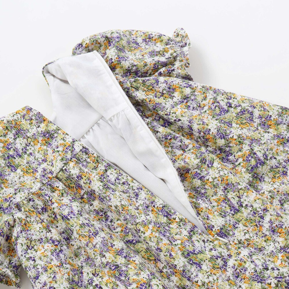 花刺しゅう+花プリントワンピース(95~150cm) パープル系 95cm