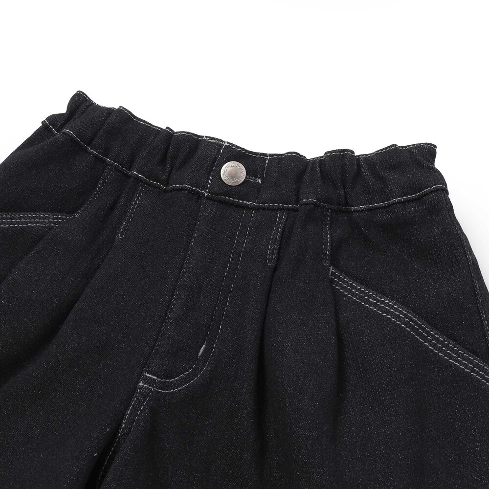 配色ステッチ裏ボアデニムキュロット(95~150cm) ネイビー 95cm