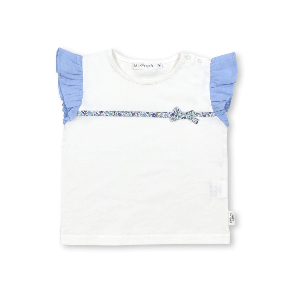 【お揃い】ダンガリー花柄パイピングフリルTシャツ(80~110cm) ホワイト 100cm