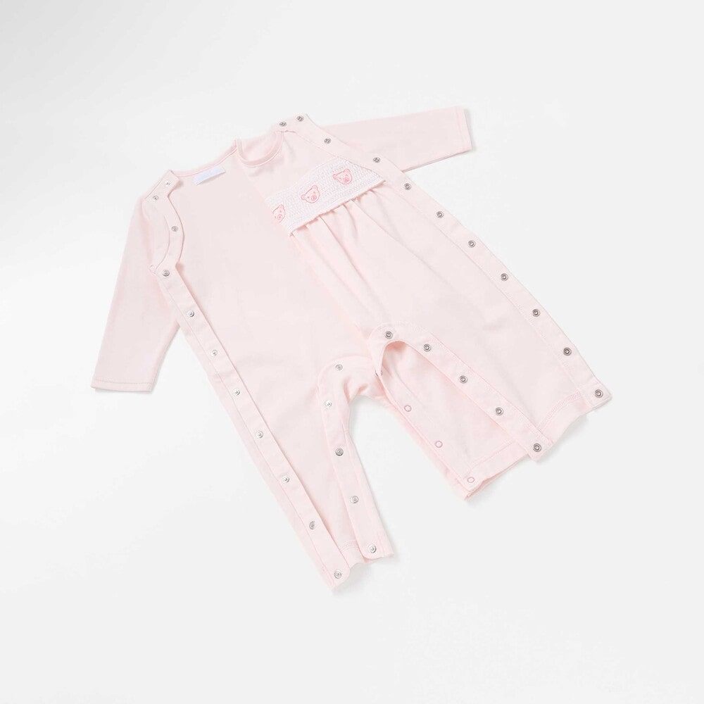 【日本製】スモッキングカバーオール&ベスト&スタイセット(70~80cm) ピンク 70cm