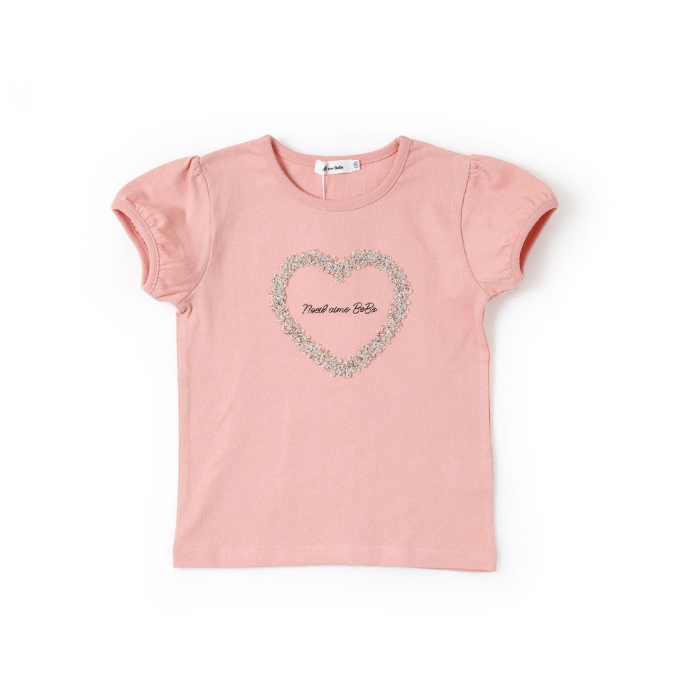 花 柄 フリル 立体 ハート モチーフ 半袖 Tシャツ (80~130cm)(80cm 