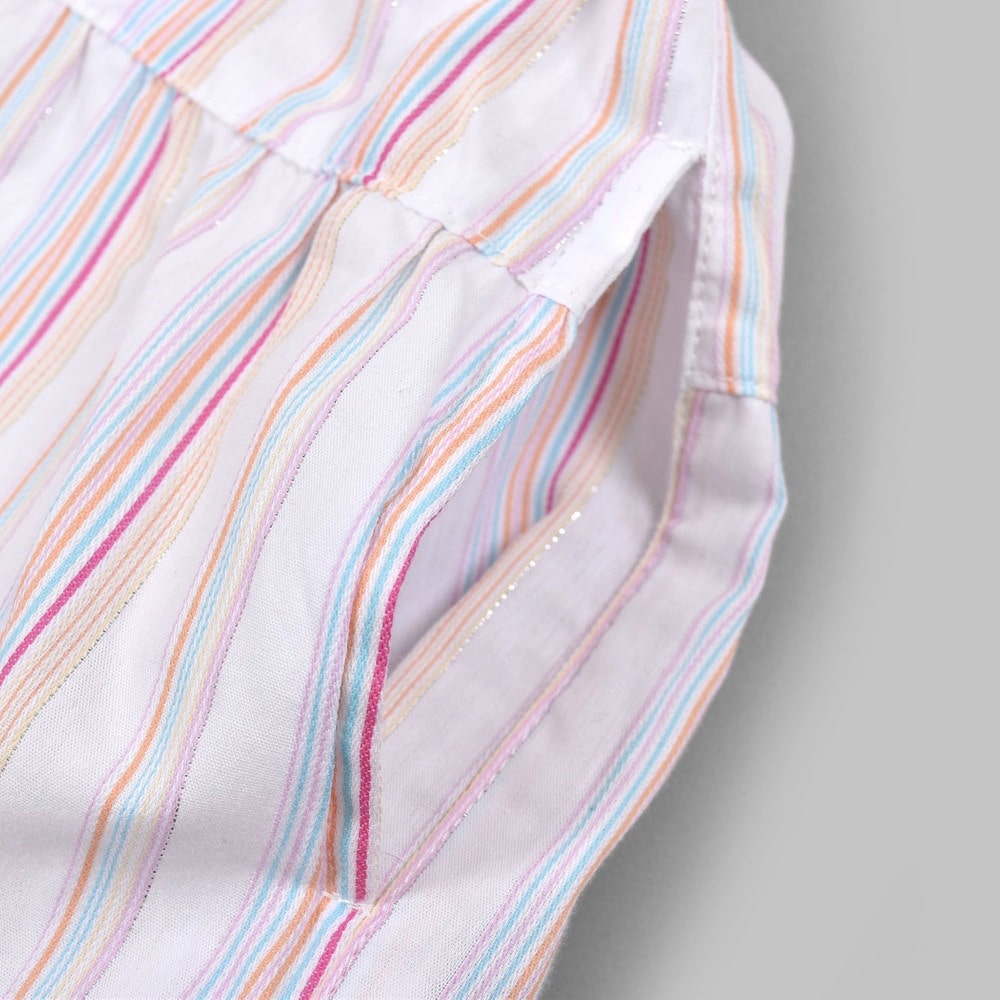 ストライプ ティアード 裏地付 ワンピース (90~130cm) オレンジ系 130cm