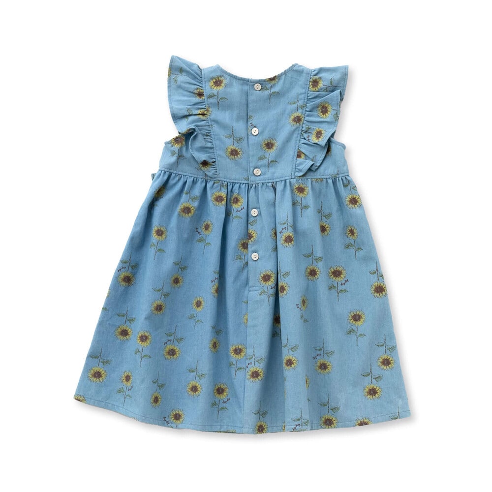 【 お揃い 】 ひまわり 総柄 デニム 布帛 ワンピース (80~130cm) ブルー系 90cm