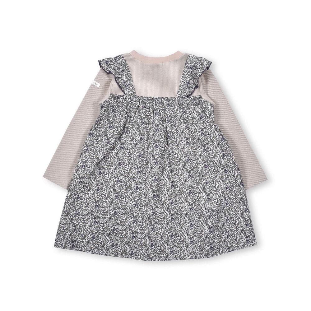 【 お揃い 】 花柄 プリント スモッキング 刺繍 ドッキング Wフェイス ワンピース (80~130cm) グリーン系 110cm