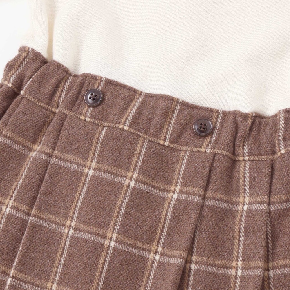 ティアラ刺しゅう付きチェックプリーツドッキングワンピース(90~130cm) ブラック×グレー系 90cm