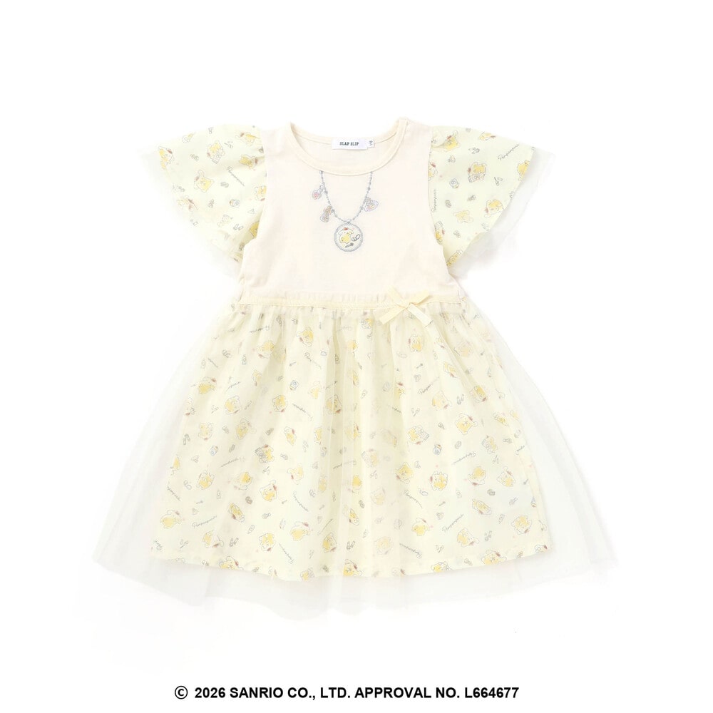 【シナモロール/ポムポムプリン×SLAPSLIP】総柄プリントふわっとチュールフレアワンピース(90~130cm) イエロー 90cm