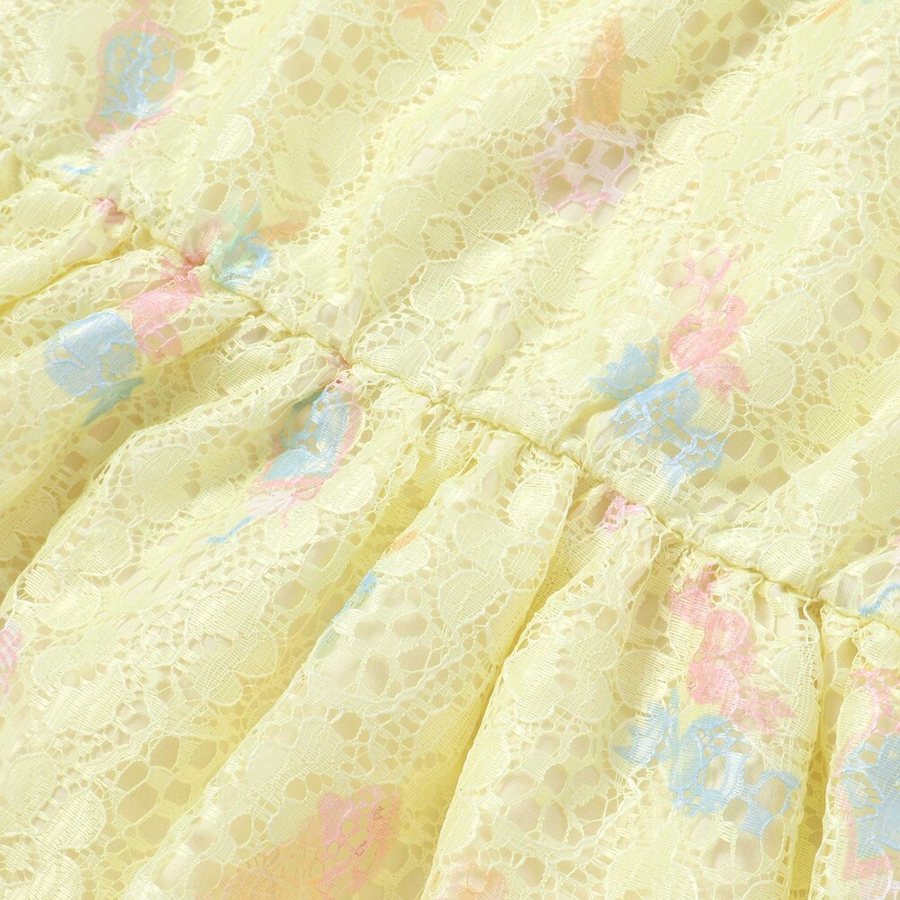 【お揃い】花柄レースアイス総柄肩明きワンピース(90~130cm) ブルー系 90cm