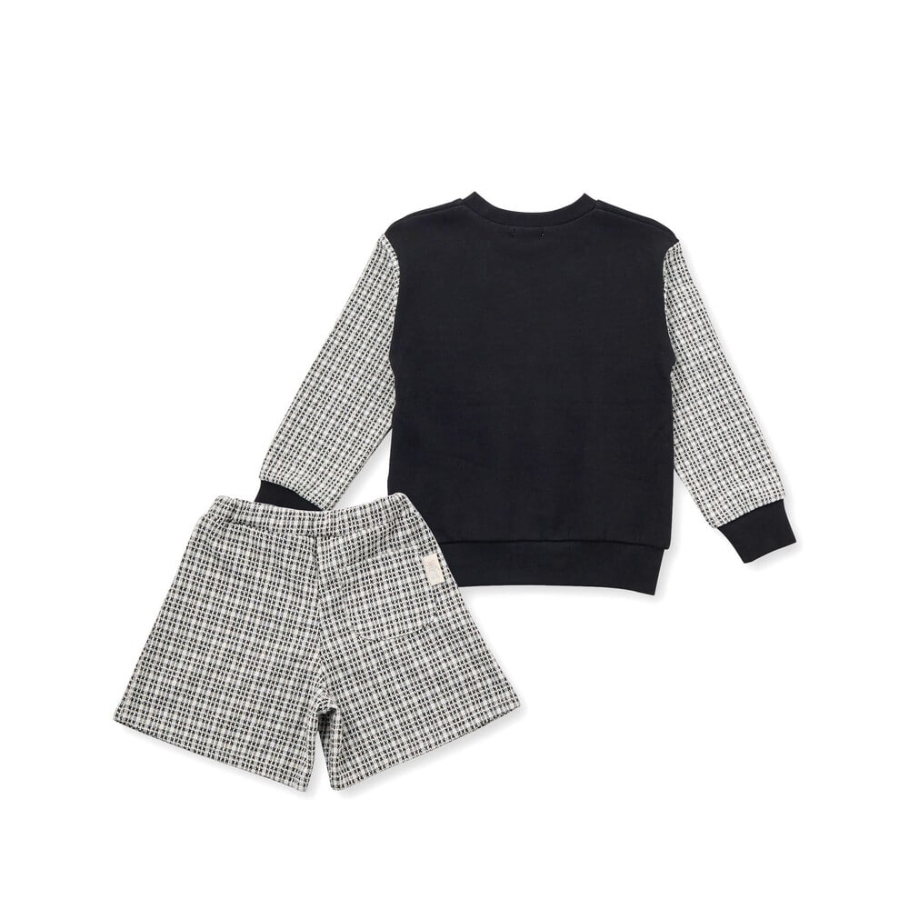 きらめくグリッタープリント切り替えトレーナー+ケーブル編みチェックショートパンツ2点セット(80~130cm) オフホワイト 80cm