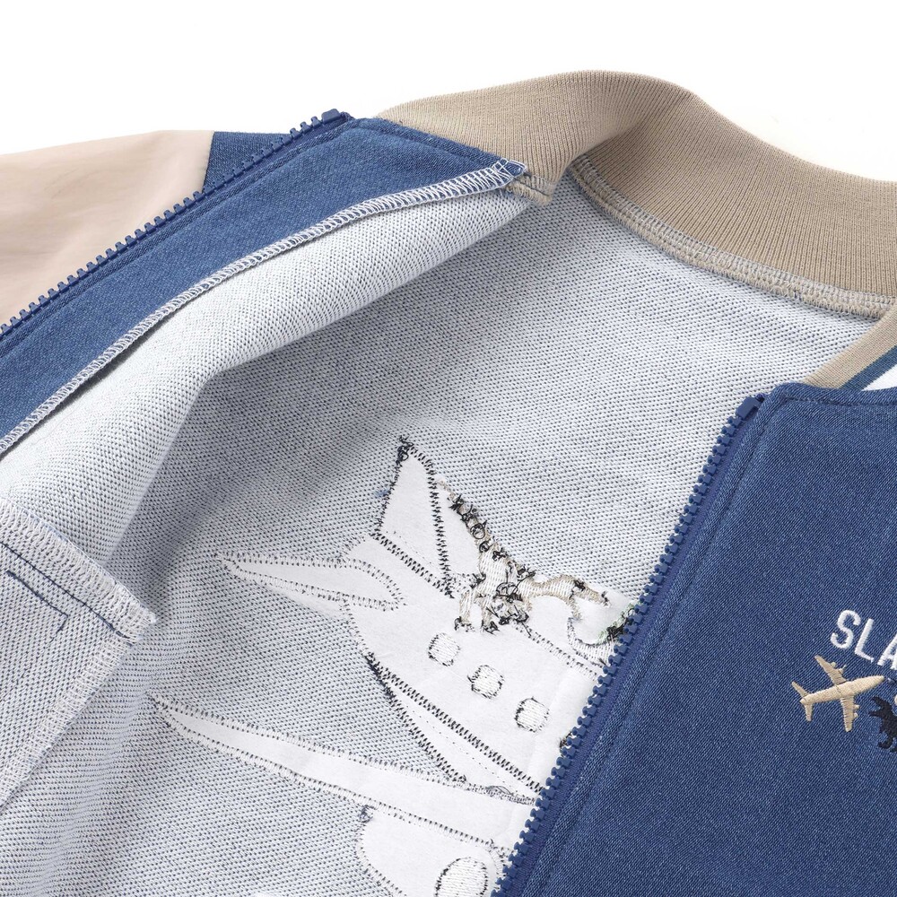 恐竜ロゴ刺しゅうデニム風ニットスタジャン(90~130cm) ブルー 90cm
