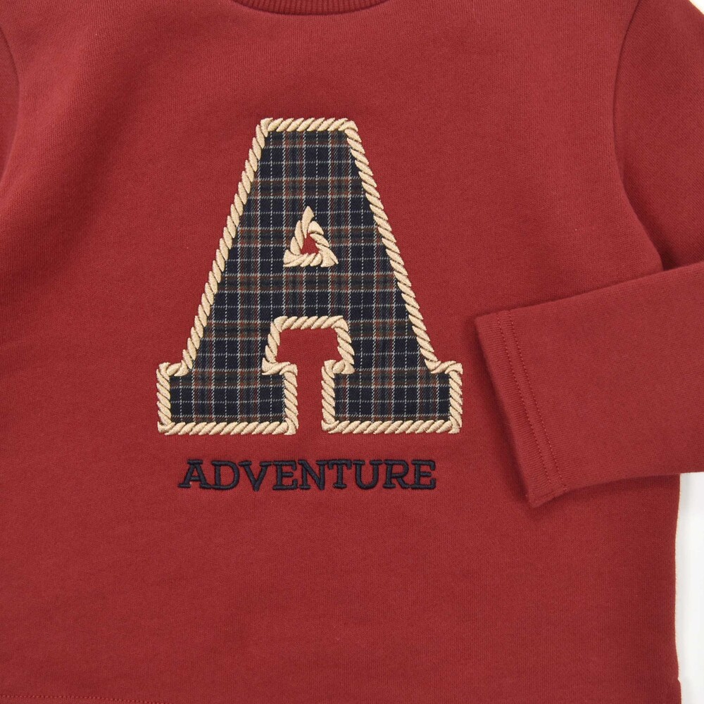 【お揃い】裏起毛チェック切り替えアルファベット刺しゅうトレーナー(80~130cm) オフホワイト 80cm