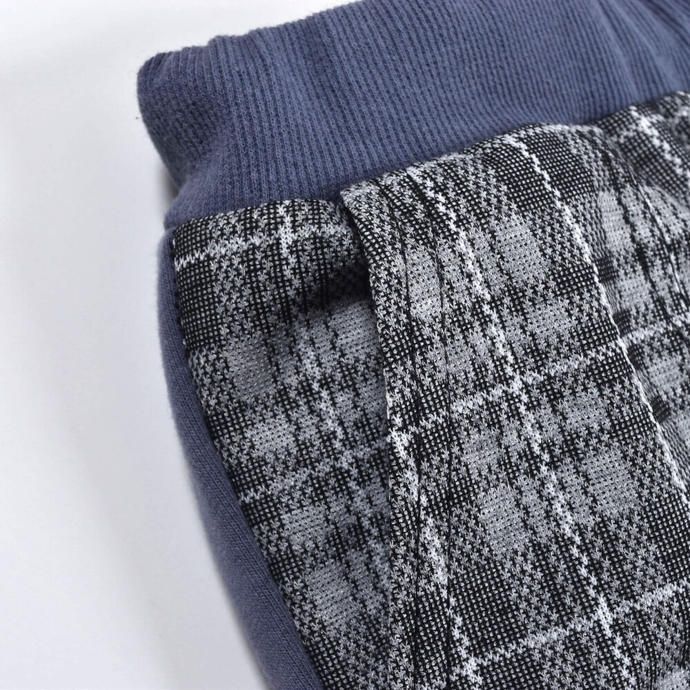 チェック × 無地 ポケット パッチ ロングパンツ (80~130cm) グレー系 100cm