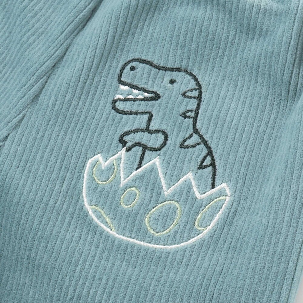 消防車恐竜おしりパッチ折り返し裾チェックロングパンツ(80~130cm) ブラック 80cm