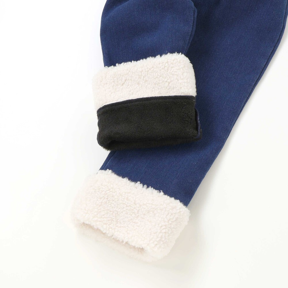 【お揃い】モコモコ裾ボアデニムボンディングパンツ(90~130cm) ブルー 90cm