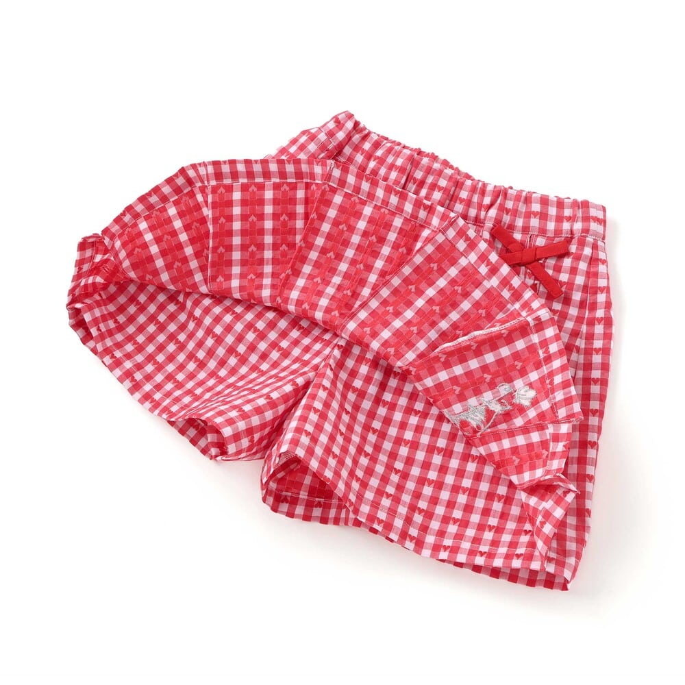 【お揃い】チェックプリーツスカパン(90~130cm) レッド系 90cm
