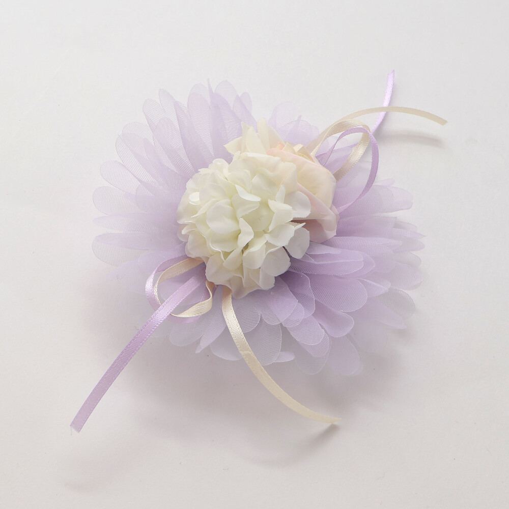 フラワーチュールリボンコサージュ ブルー ワンサイズ