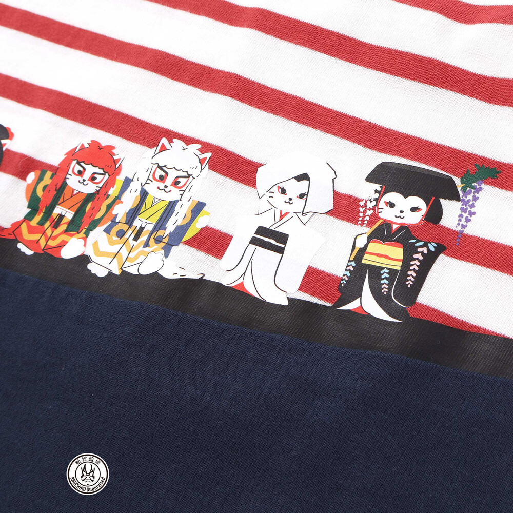 【歌舞伎コラボ】ネコ歌舞伎切り替え7分丈天竺Tシャツ(80~130cm) グリーン 80cm