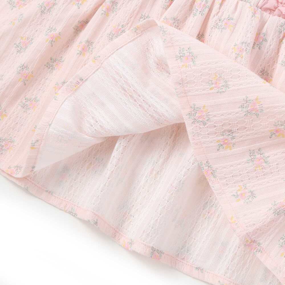 肩フリル花柄レースドッキング半袖Tシャツ(80~130cm) イエロー系 80cm