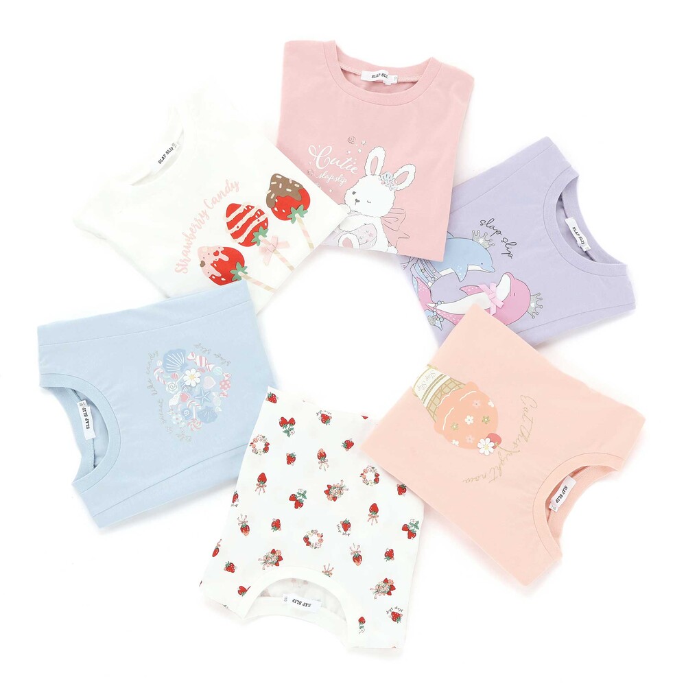 【スララク/吸汗速乾/接触冷感/オーガニックコットン】ときめき女の子半袖Tシャツ(80~130cm) コーラル×お花アイス×袖フレア 80cm