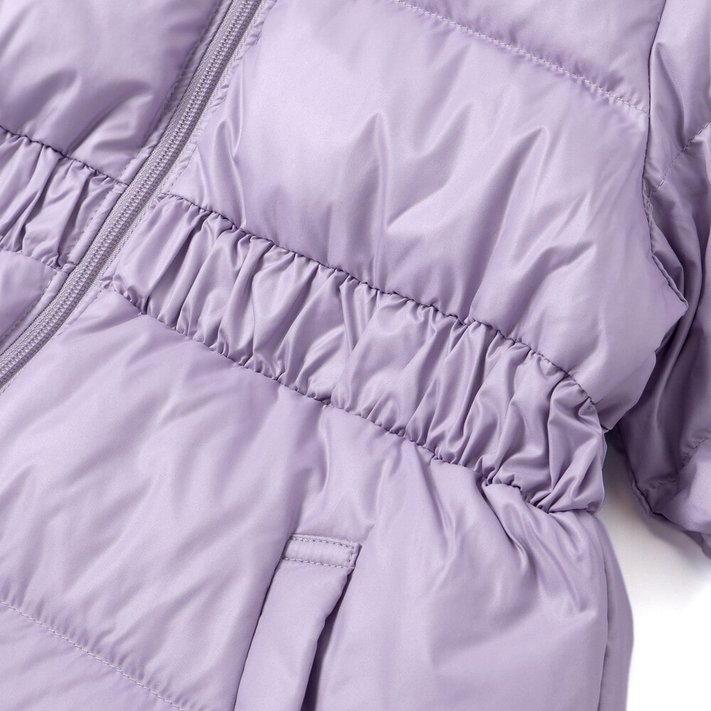 【撥水加工】シャイニータフタウエスト切り替えシャギーファーフードダウンコート(90~150cm) ピンク 90cm