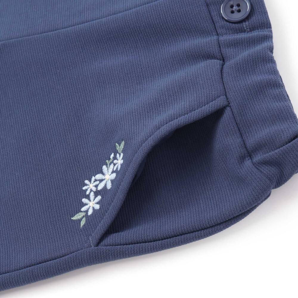【抗菌・防臭】ミラノリブお花刺しゅう8分丈ロングパンツ(90~130cm) ピンク SS(90-100cm)