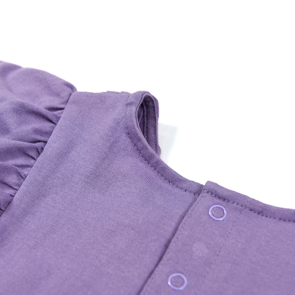 肩 フリル ピーコット 刺繍 A ライン Tシャツ(90~150cm) パープル 140cm