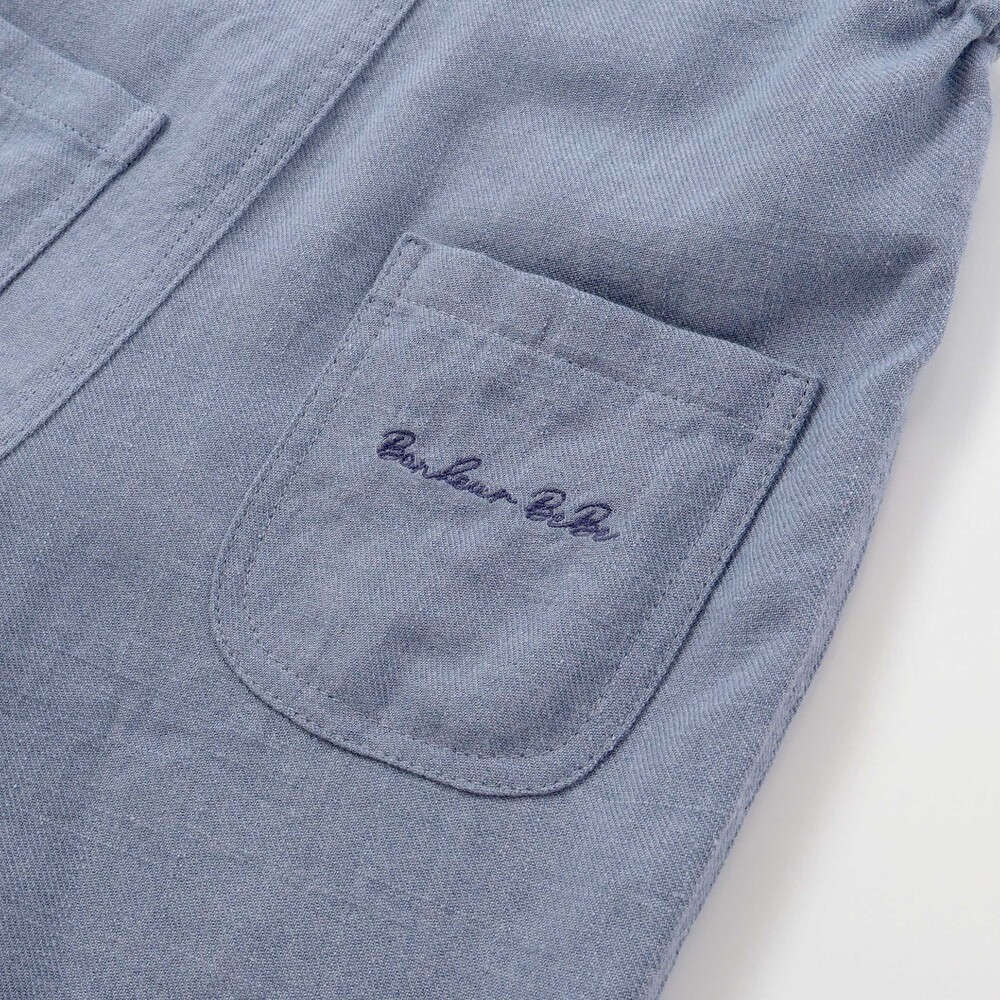 スラブ天竺肘パッチ長袖Tシャツ+オーバーオールセット(80~90cm) ブルー 80cm