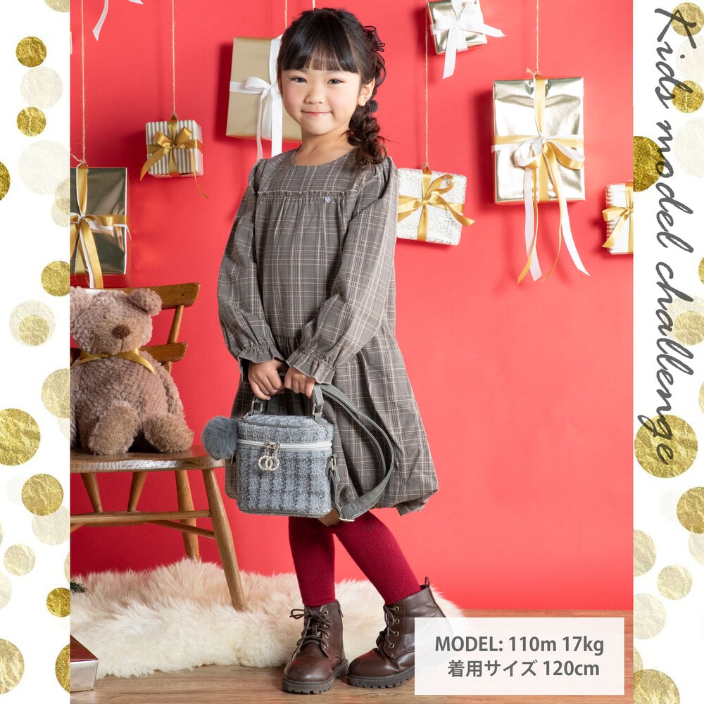 【店舗限定】チェックバルーン長袖ワンピース(95~150cm) グレー系 95cm