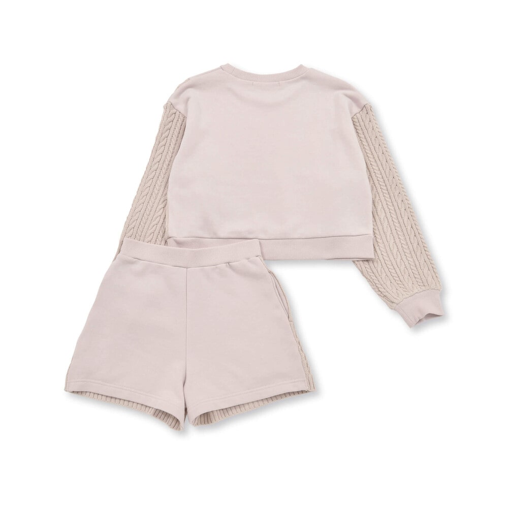 ニット切り替えプルオーバー+ショートパンツセットアップ(130~160cm) ベージュ 140cm