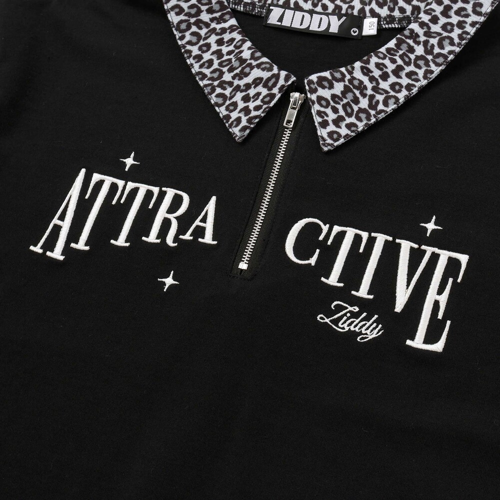 ヒョウ柄ハーフジップTシャツ(130~160cm) ブラック 130cm