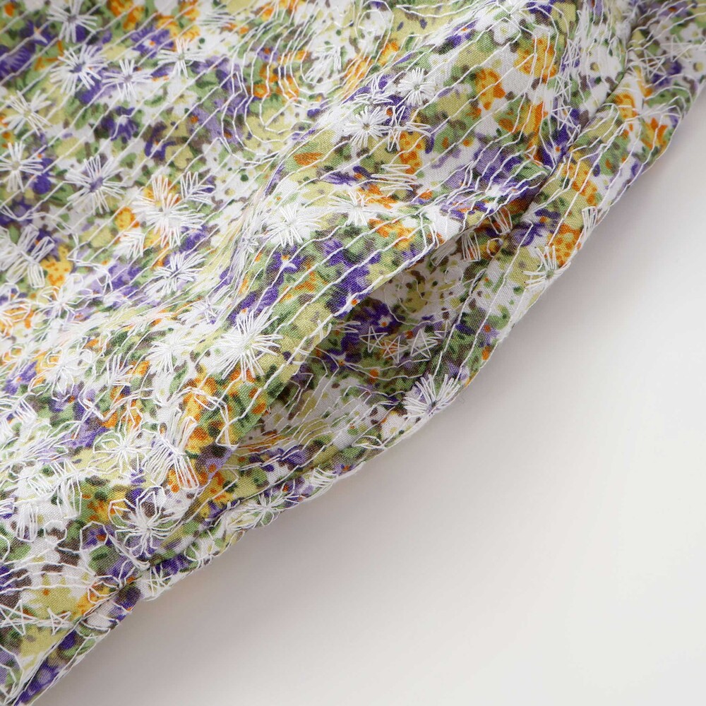 花刺しゅう+花プリントワンピース(95~150cm) パープル系 95cm