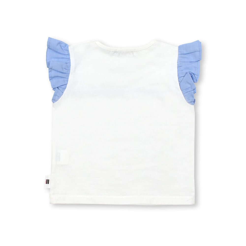 【お揃い】ダンガリー花柄パイピングフリルTシャツ(80~110cm) ホワイト 100cm