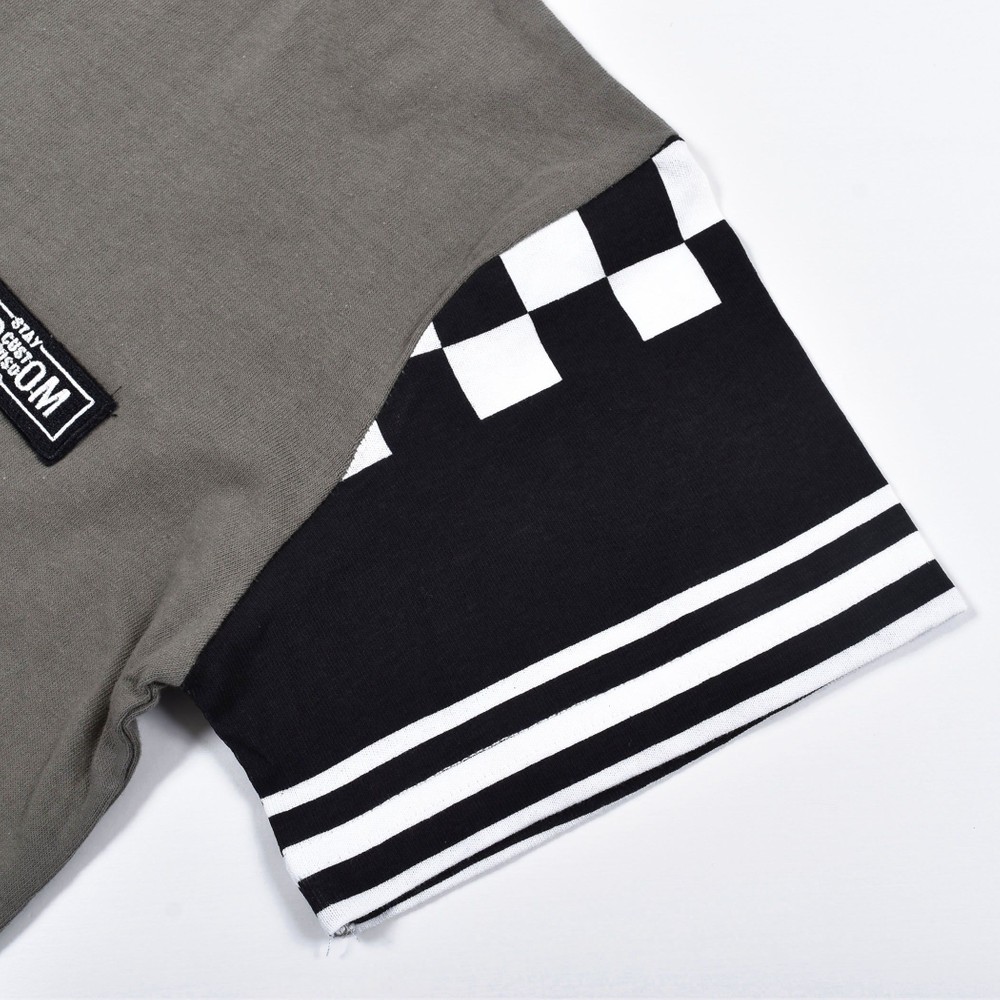 フラッグチェック ボーダー 切り替え スリーブ Tシャツ(120~160cm) グリーン 160cm