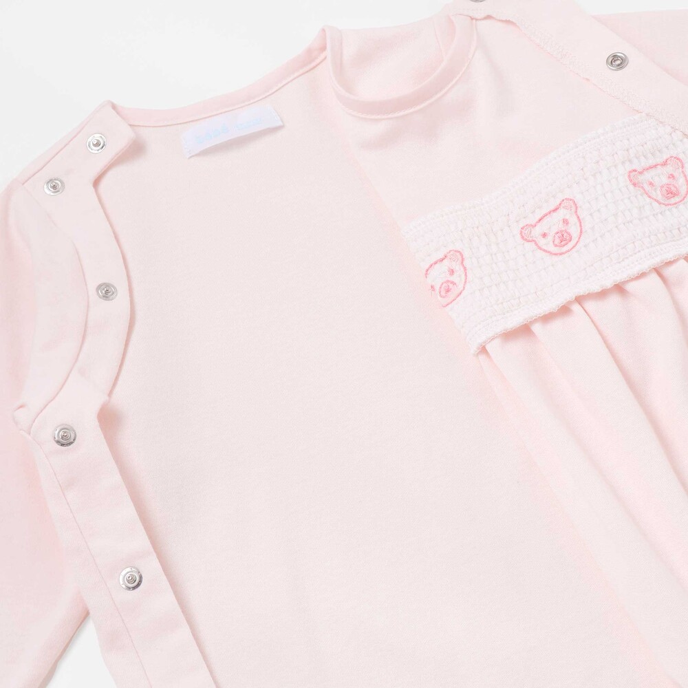 【日本製】スモッキングカバーオール&ベスト&スタイセット(70~80cm) ピンク 70cm