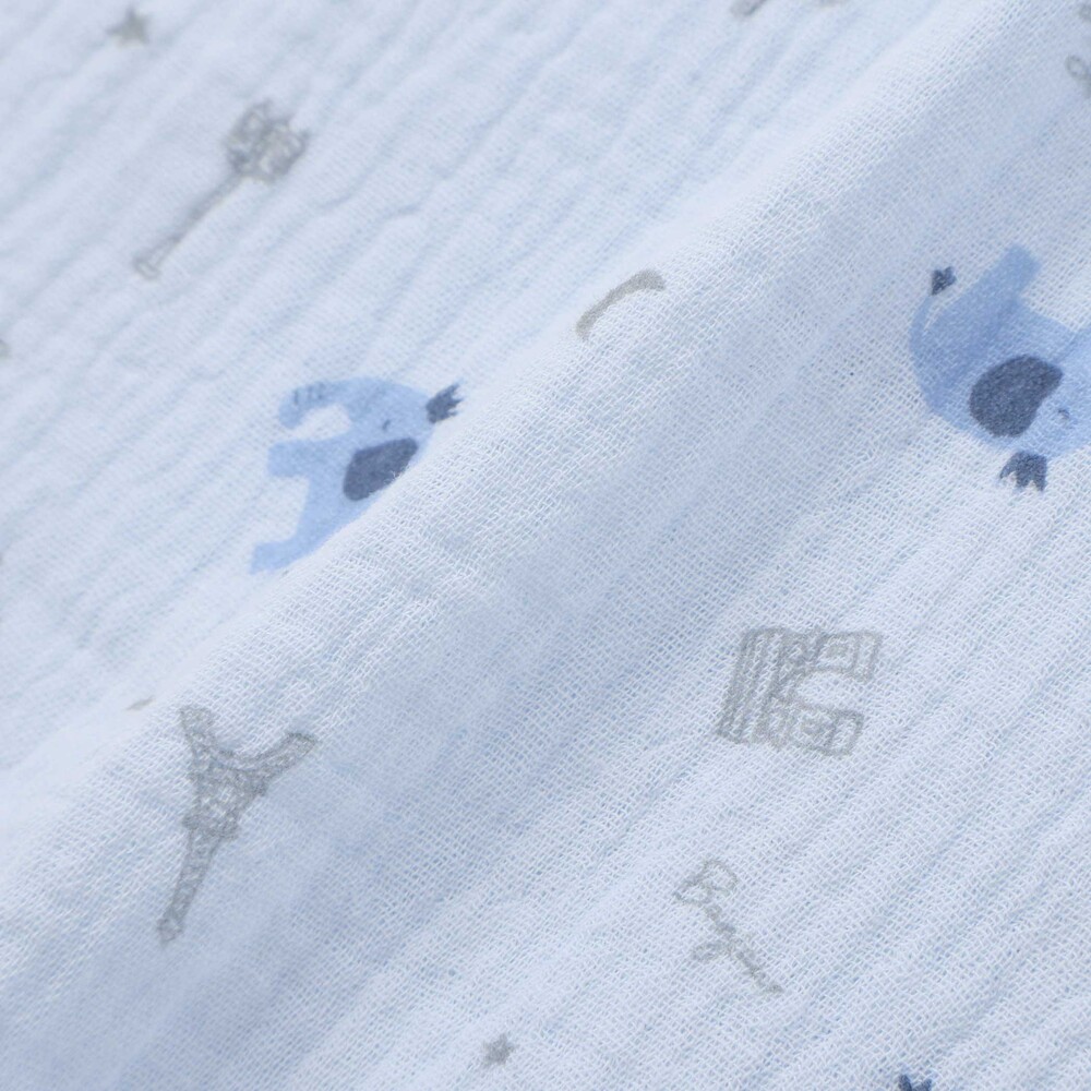 【お揃い】ガーゼアニマルプリントカバー半袖オール(70~80cm) ブルー系 ワンサイズ