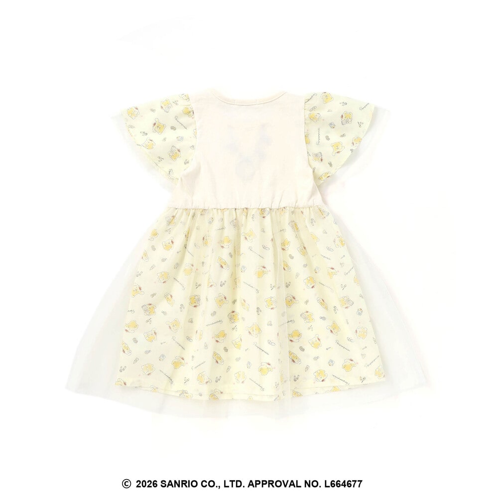 【シナモロール/ポムポムプリン×SLAPSLIP】総柄プリントふわっとチュールフレアワンピース(90~130cm) イエロー 90cm