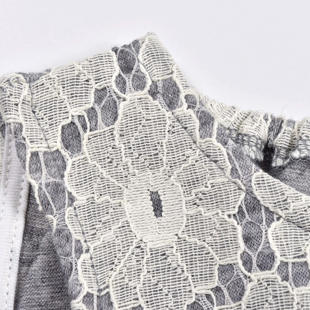 【 ママ想い 】 花柄 レース ワンピース テレコ Tシャツ セット (90~130cm) オフホワイト系 100cm
