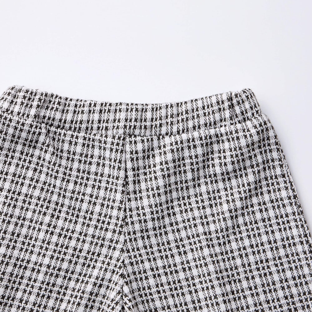 きらめくグリッタープリント切り替えトレーナー+ケーブル編みチェックショートパンツ2点セット(80~130cm) オフホワイト 80cm