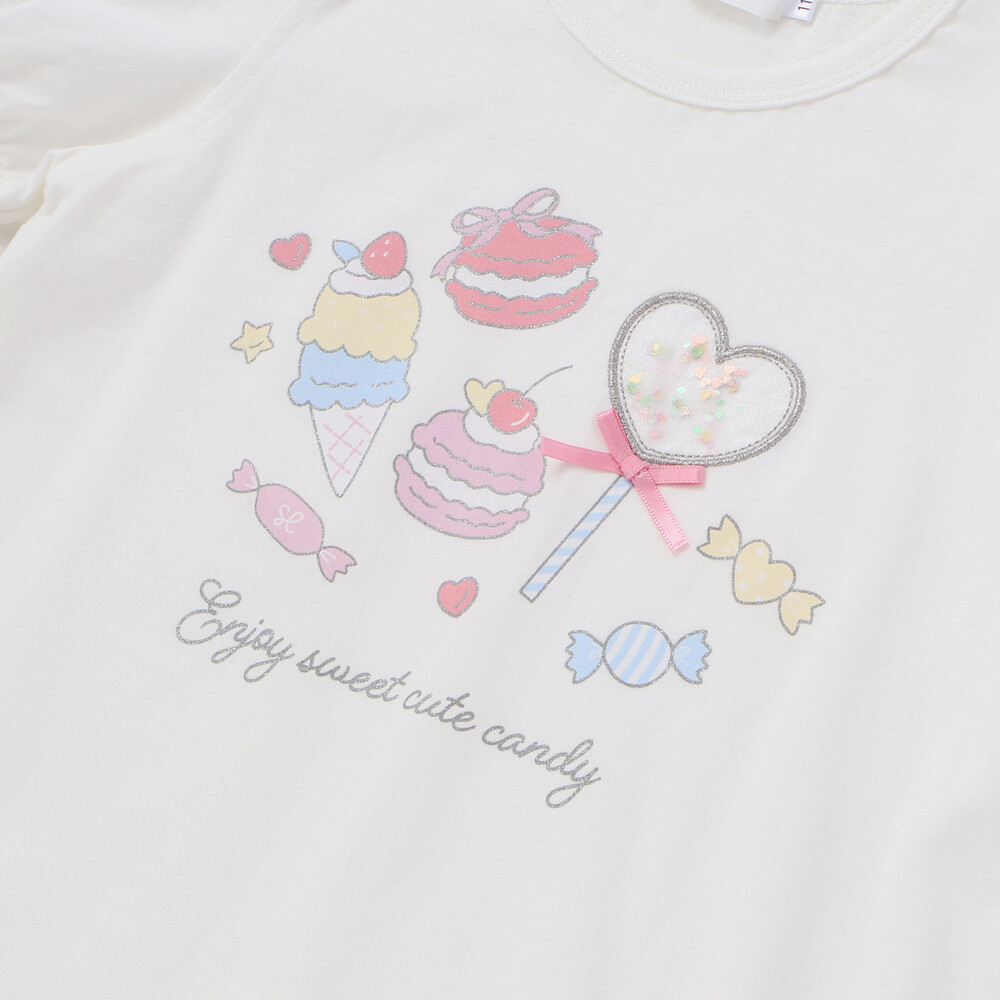 スイーツ刺しゅう肩開き半袖Tシャツ&スカパンセットアップ(80~130cm) ホワイト 80cm