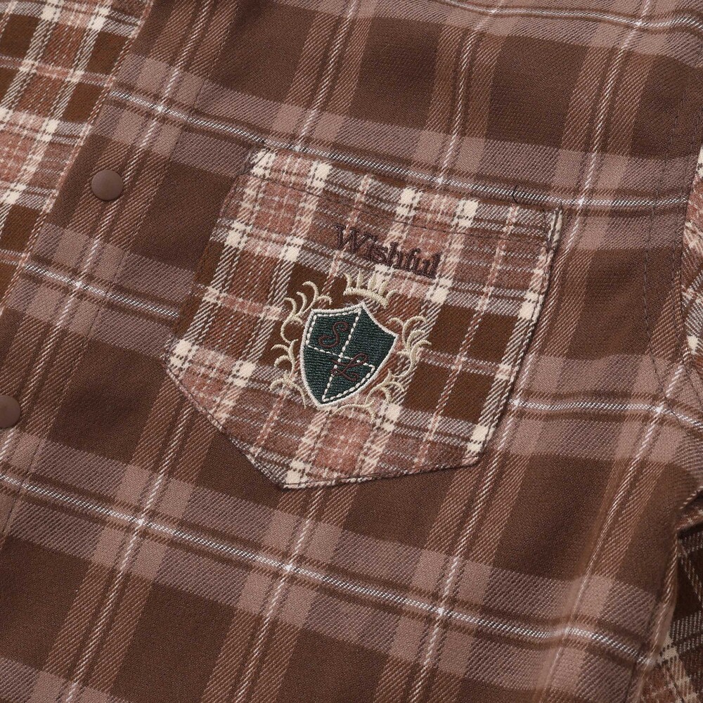 【お揃い】もこもこボア襟切り替えチェックシャツ(90~130cm) ネイビー×レッド系 90cm