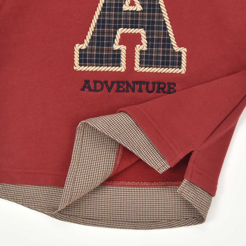 【お揃い】裏起毛チェック切り替えアルファベット刺しゅうトレーナー(80~130cm) オフホワイト 80cm