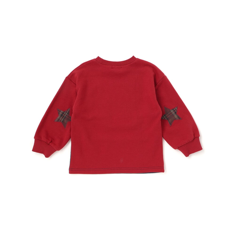 はたらくくるま発泡プリント星パッチナンバリングバイカラートレーナー(80~130cm) レッド×ネイビー 80cm