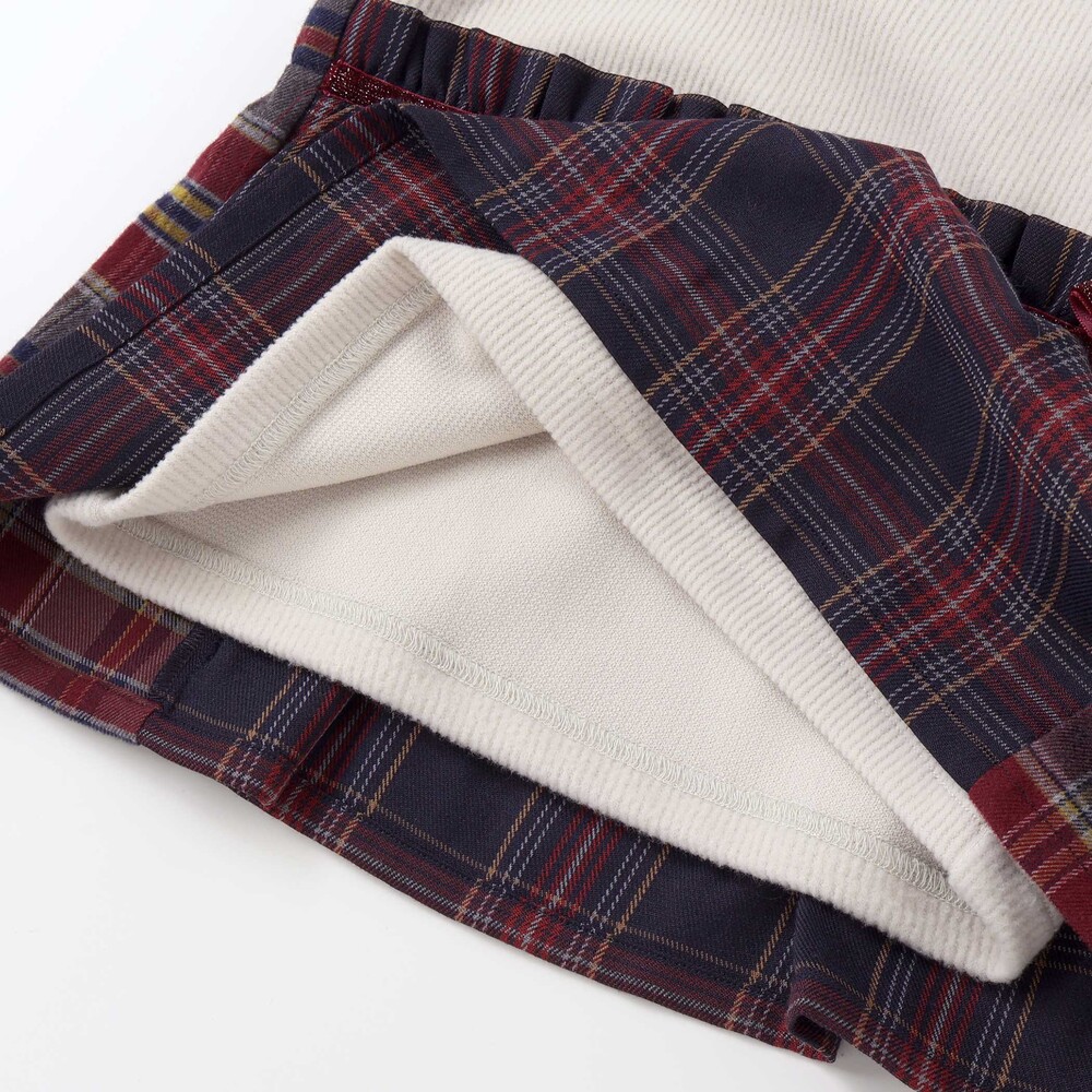 【お揃い】ハートいっぱい刺しゅうモチーフ切り替えチェックドッキングトレーナー(80~130cm) オフホワイト 80cm