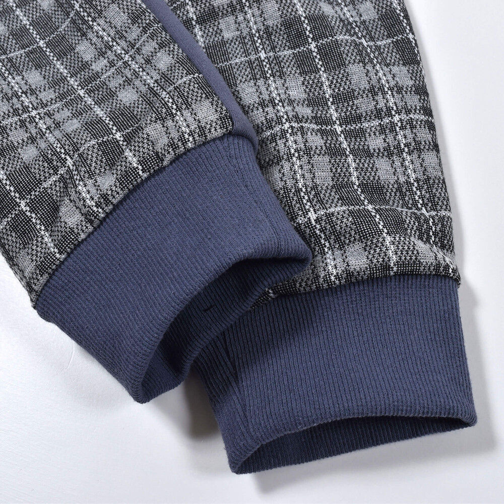 チェック × 無地 ポケット パッチ ロングパンツ (80~130cm) グレー系 100cm