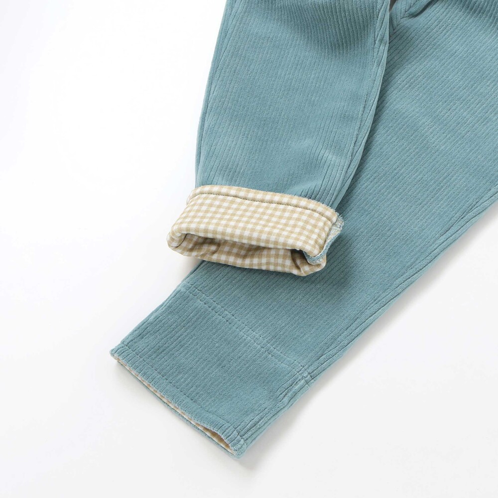 消防車恐竜おしりパッチ折り返し裾チェックロングパンツ(80~130cm) ブラック 80cm