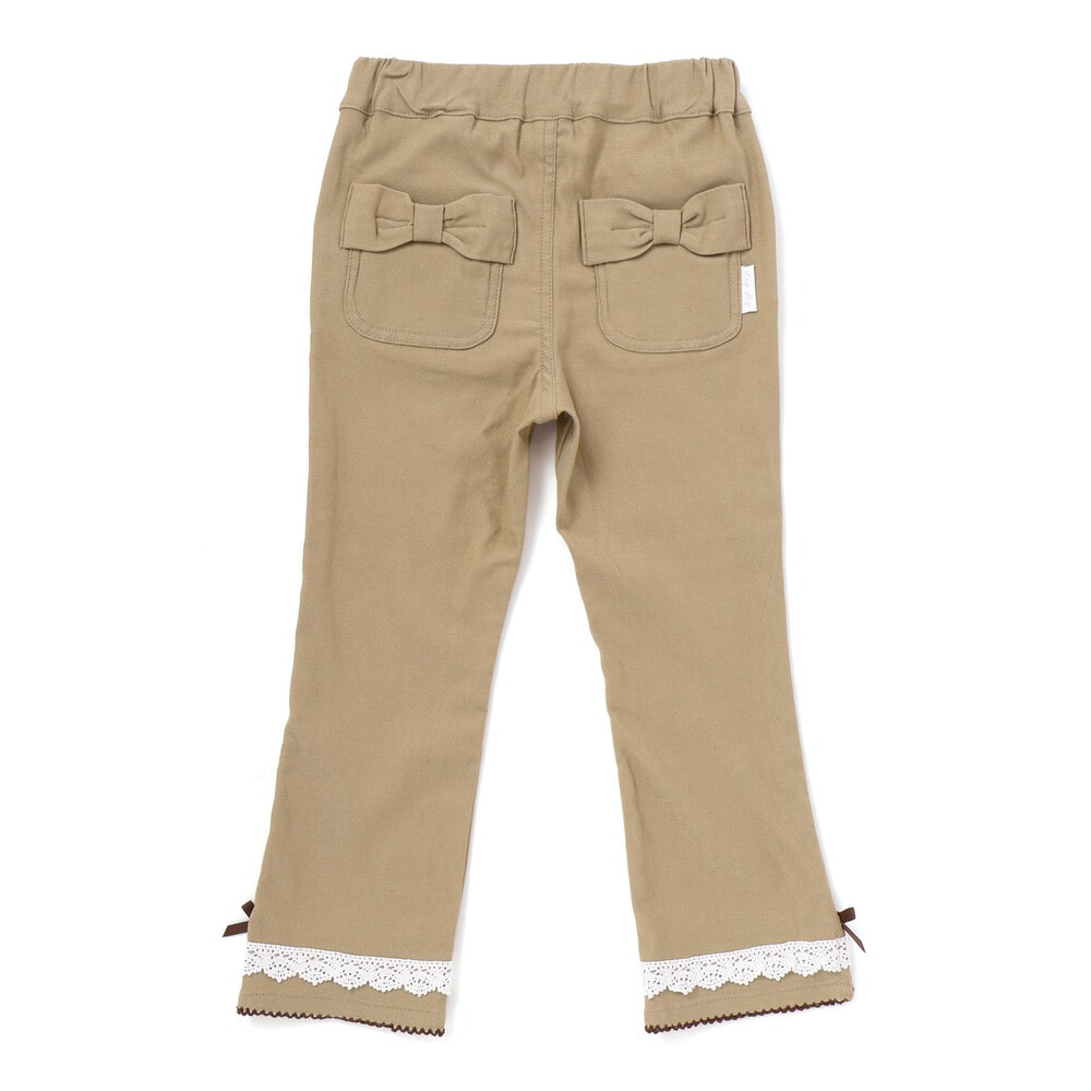 裾レース&リボンストレッチツイルロングパンツ(90~130cm) ネイビー 90cm