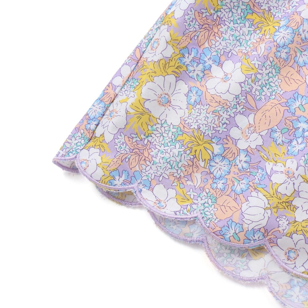裾スカラップシャンブレー&花柄ショートパンツ(90~130cm) ピンク系 90cm