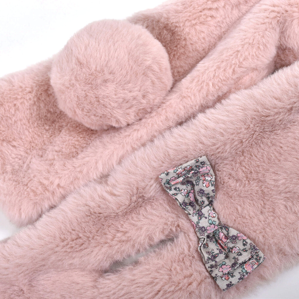 うさぎ くま ネコ アニマル ファー リボン マフラー(ﾜﾝｻｲｽﾞ ピンク