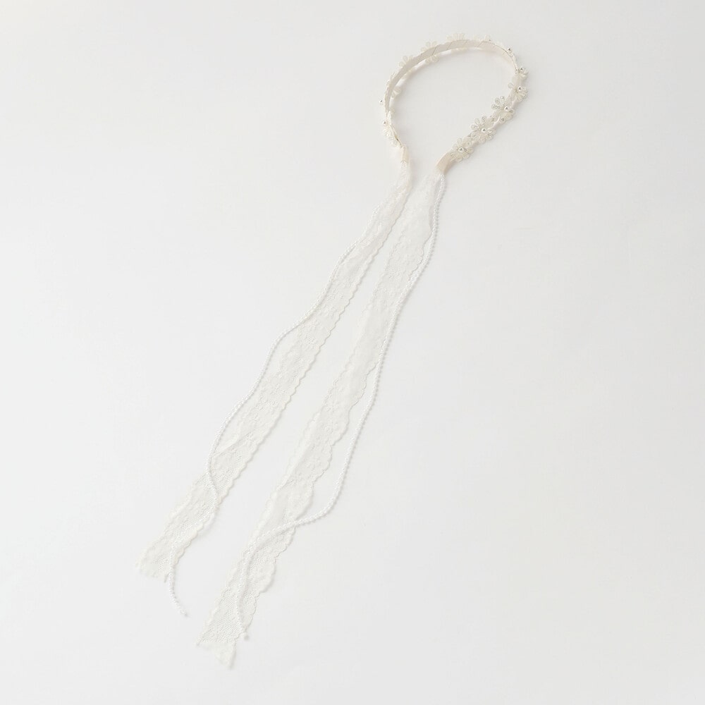 パールビーズお花レースカチューシャ オフホワイト(レース) ワンサイズ