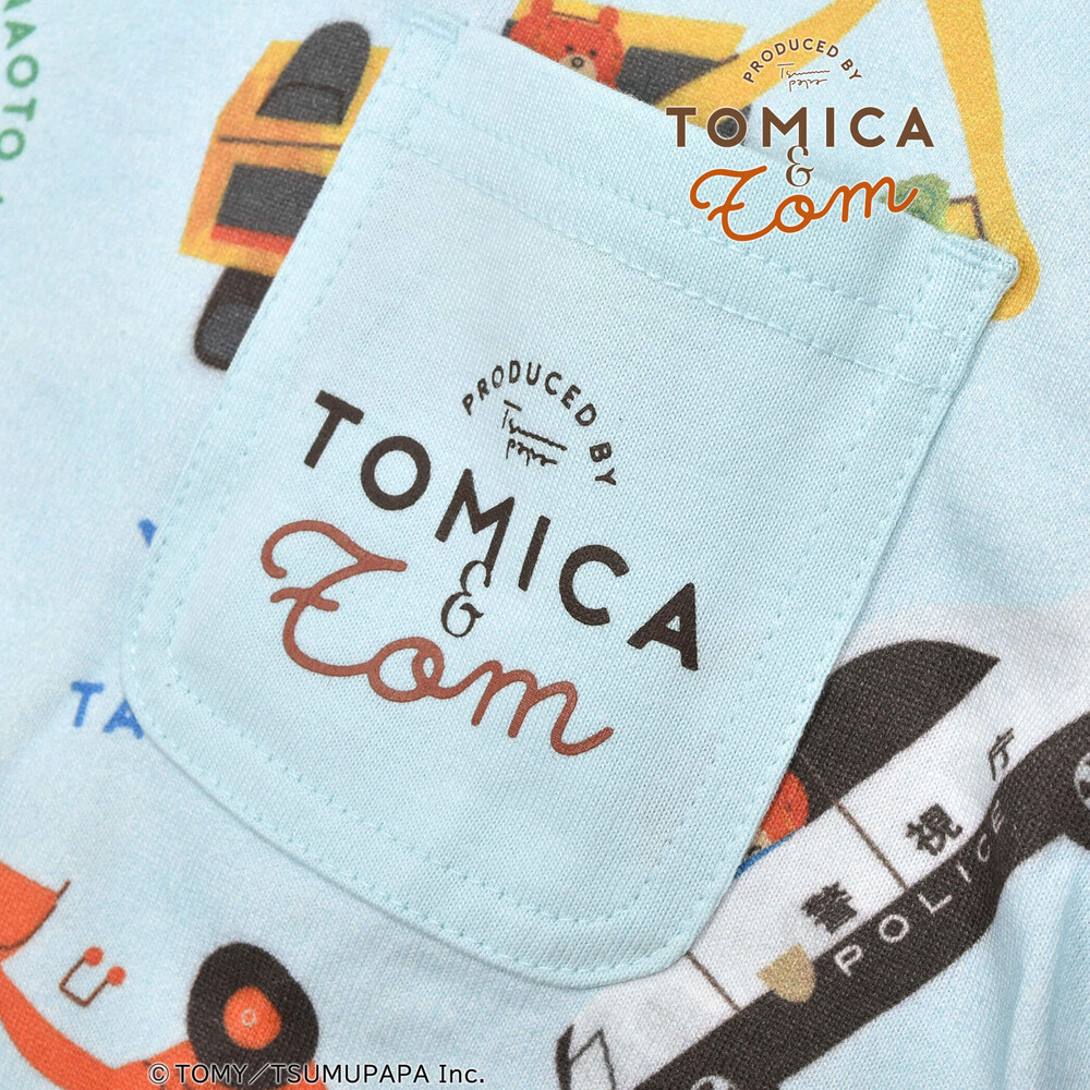 【トミカとトム×SLAPSLIPコラボアイテム】はたらくくるま総柄Tシャツ(80~120cm) オフホワイト系 80cm